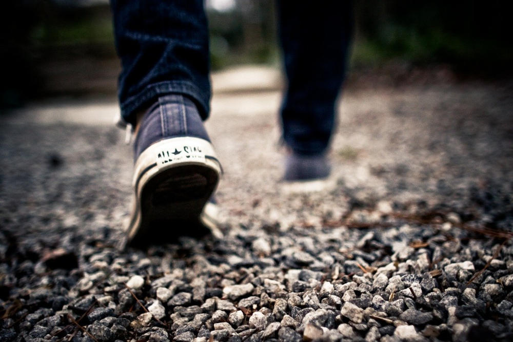 Taking a short hike on a gravel path